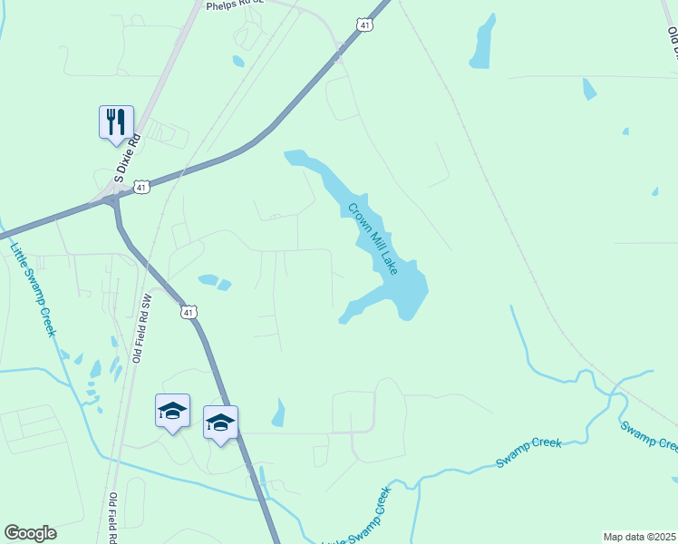 map of restaurants, bars, coffee shops, grocery stores, and more near 539 Crown Lake Drive Southeast in Dalton