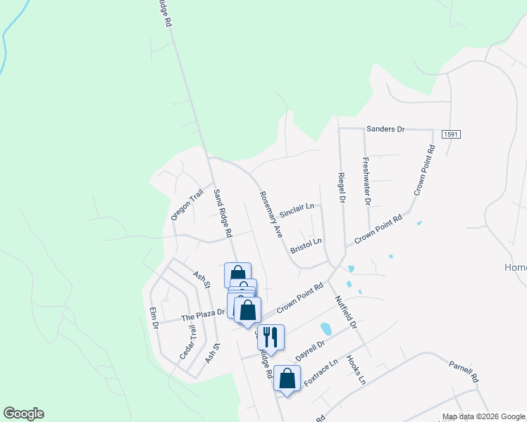 map of restaurants, bars, coffee shops, grocery stores, and more near 308 Cinnamon Drive in Hubert