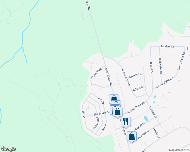 map of restaurants, bars, coffee shops, grocery stores, and more near 413 Oregon Trail in Hubert
