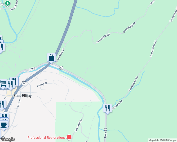 map of restaurants, bars, coffee shops, grocery stores, and more near 192 Possum Holler Road in Ellijay