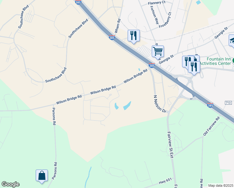map of restaurants, bars, coffee shops, grocery stores, and more near 119 Wilson Bridge Road in Fountain Inn