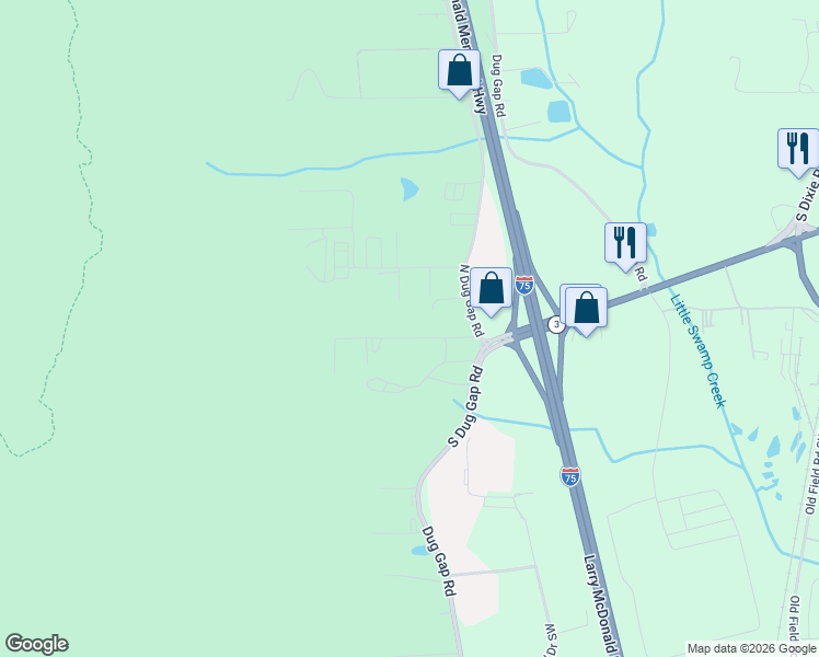 map of restaurants, bars, coffee shops, grocery stores, and more near 1138 Whittle Drive Southwest in Dalton