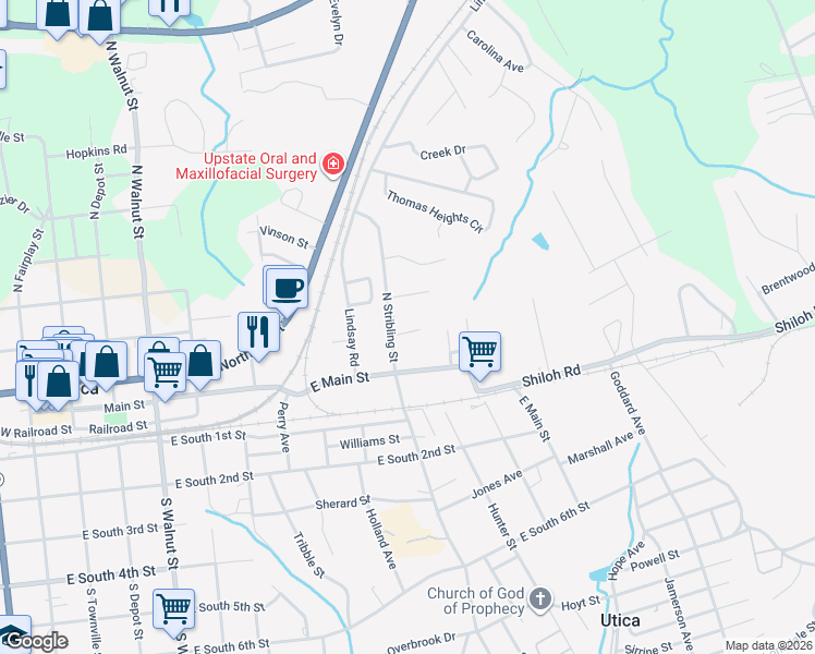 map of restaurants, bars, coffee shops, grocery stores, and more near 109 Towe Street in Seneca