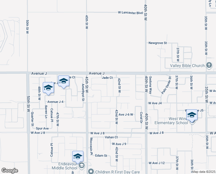map of restaurants, bars, coffee shops, grocery stores, and more near 44304 43rd Street West in Lancaster