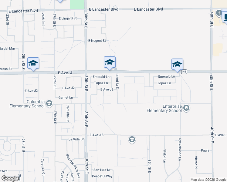 map of restaurants, bars, coffee shops, grocery stores, and more near 3152 East Avenue J2 in Lancaster
