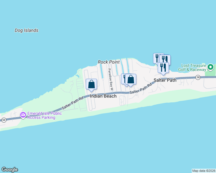 map of restaurants, bars, coffee shops, grocery stores, and more near 1510 Salter Path Road in Atlantic Beach