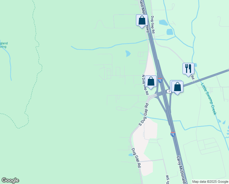 map of restaurants, bars, coffee shops, grocery stores, and more near 1173 Whittle Drive Southwest in Dalton