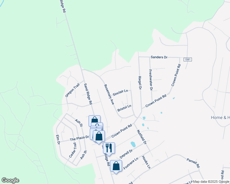 map of restaurants, bars, coffee shops, grocery stores, and more near 303 Sinclair Lane in Hubert