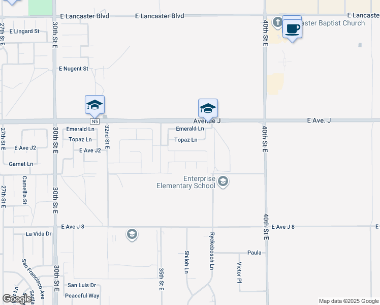 map of restaurants, bars, coffee shops, grocery stores, and more near East Avenue J 3 in Lancaster