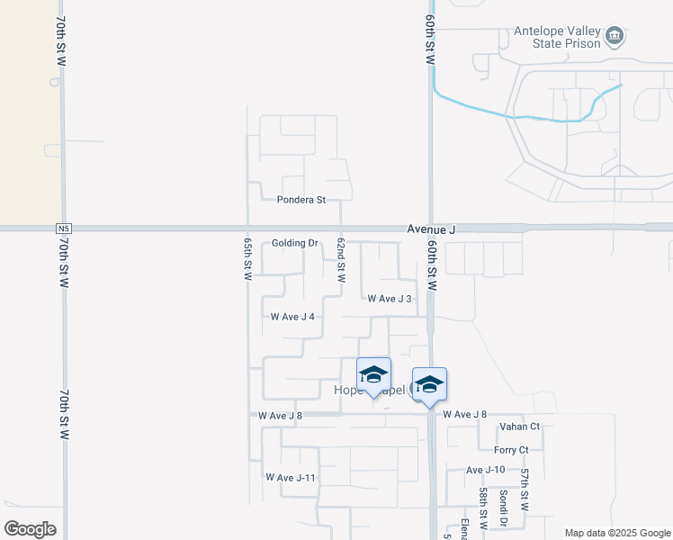 map of restaurants, bars, coffee shops, grocery stores, and more near 44255 62nd Street West in Lancaster
