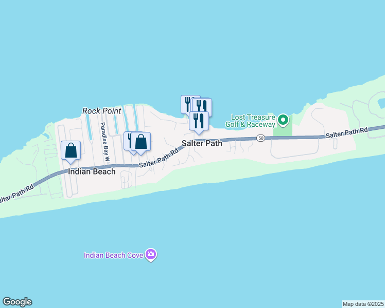 map of restaurants, bars, coffee shops, grocery stores, and more near 111 Sea Shell Lane in Atlantic Beach