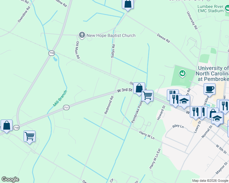 map of restaurants, bars, coffee shops, grocery stores, and more near State Highway 711 in Pembroke