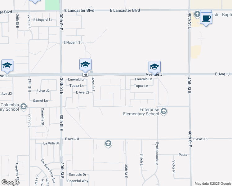 map of restaurants, bars, coffee shops, grocery stores, and more near 44258 Fleetwood Drive in Lancaster