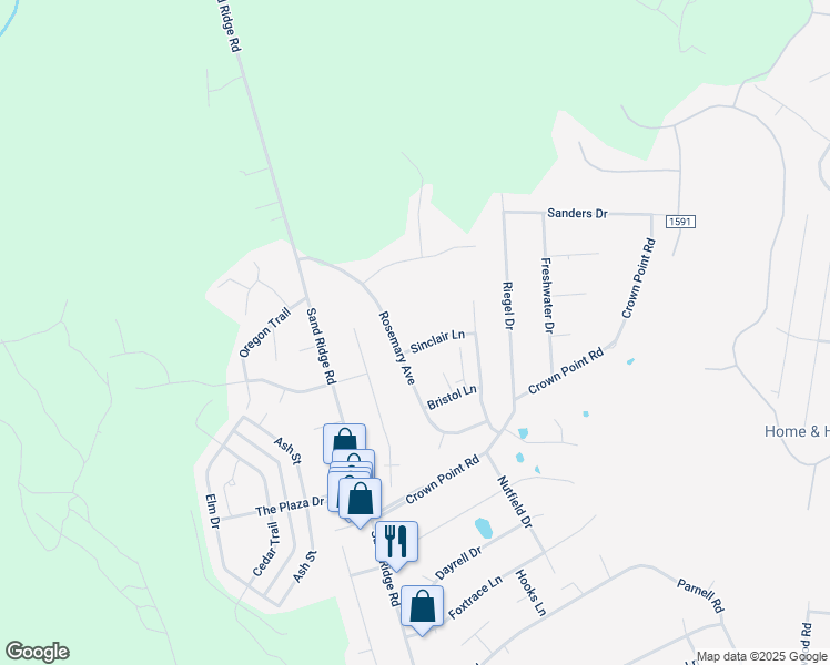 map of restaurants, bars, coffee shops, grocery stores, and more near 303 Sinclair Lane in Hubert
