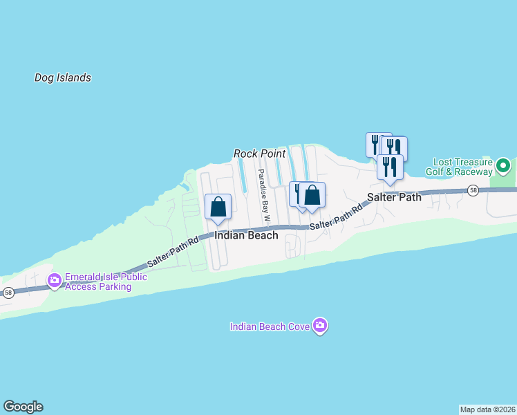 map of restaurants, bars, coffee shops, grocery stores, and more near 1510 Salter Path Road in Atlantic Beach