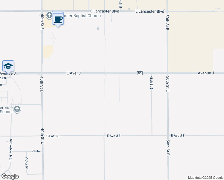 map of restaurants, bars, coffee shops, grocery stores, and more near 4251 Avenue J in Lancaster