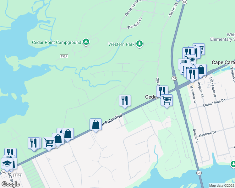 map of restaurants, bars, coffee shops, grocery stores, and more near 306 Sherwood Avenue in Cedar Point