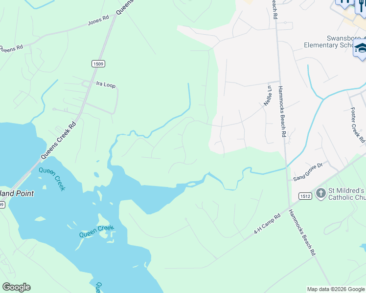 map of restaurants, bars, coffee shops, grocery stores, and more near Pine Bay Court in Swansboro