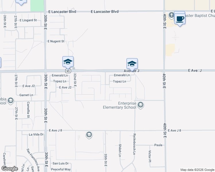map of restaurants, bars, coffee shops, grocery stores, and more near 44267 Stadium Court in Lancaster