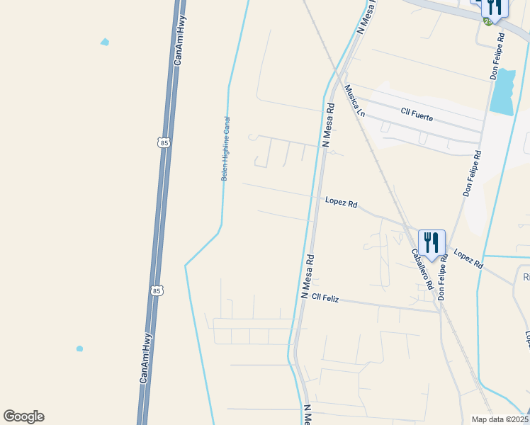 map of restaurants, bars, coffee shops, grocery stores, and more near 7 Mesa Del Norte in Belen