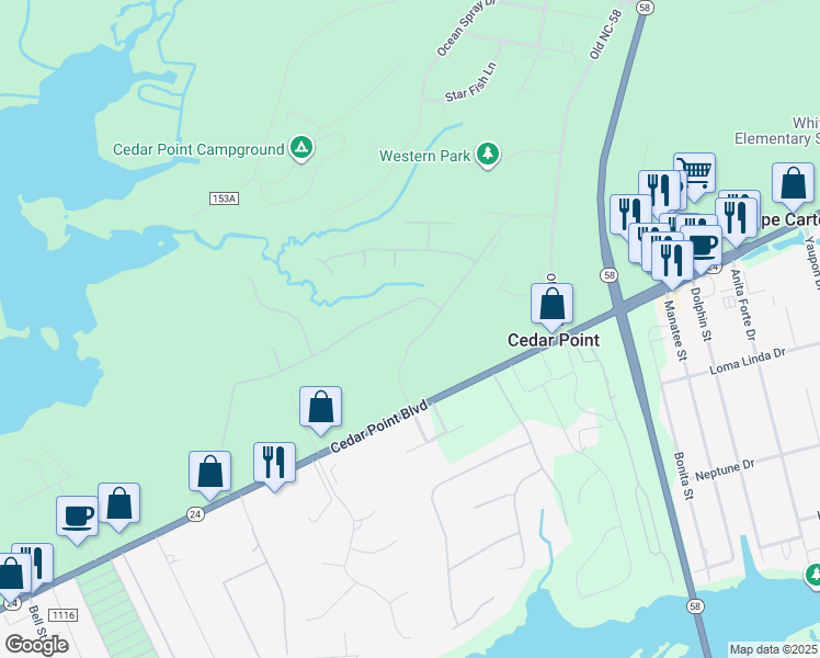 map of restaurants, bars, coffee shops, grocery stores, and more near 306 Sherwood Avenue in Cedar Point