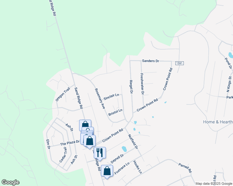 map of restaurants, bars, coffee shops, grocery stores, and more near 315 Sinclair Lane in Hubert