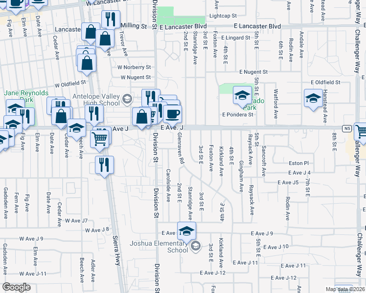 map of restaurants, bars, coffee shops, grocery stores, and more near 44308 Glenraven Road in Lancaster