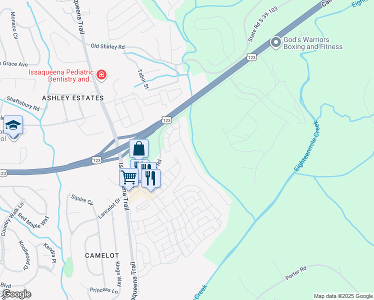 map of restaurants, bars, coffee shops, grocery stores, and more near 109 Heritage Riverwood Drive in Central