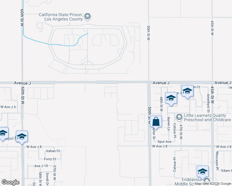 map of restaurants, bars, coffee shops, grocery stores, and more near 4723 Avenue J1 in Lancaster