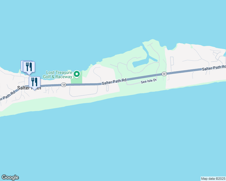 map of restaurants, bars, coffee shops, grocery stores, and more near 801 Salter Path Road in Indian Beach