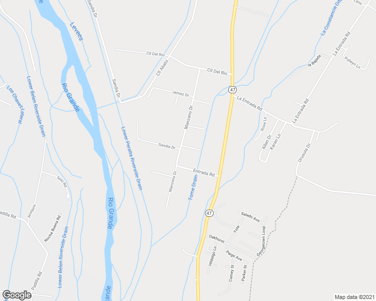 map of restaurants, bars, coffee shops, grocery stores, and more near 4 Martinez Court in Los Lunas