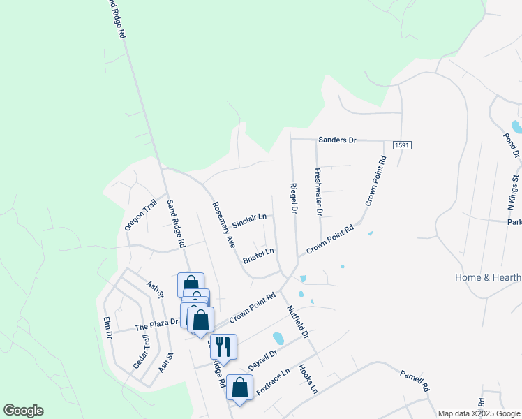 map of restaurants, bars, coffee shops, grocery stores, and more near 315 Sinclair Lane in Hubert