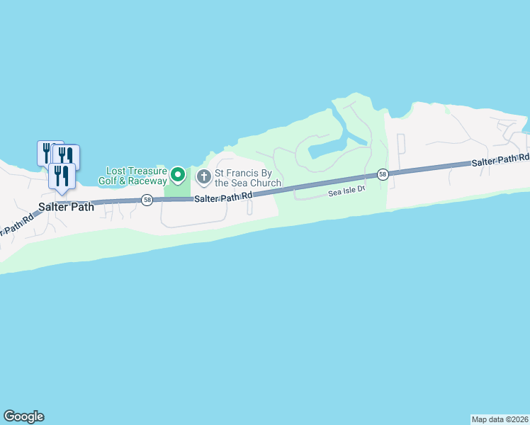 map of restaurants, bars, coffee shops, grocery stores, and more near 801 Salter Path Road in Indian Beach