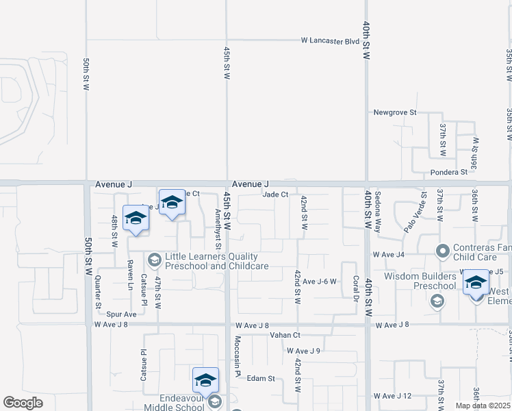 map of restaurants, bars, coffee shops, grocery stores, and more near 4405 West Avenue J4 in Lancaster
