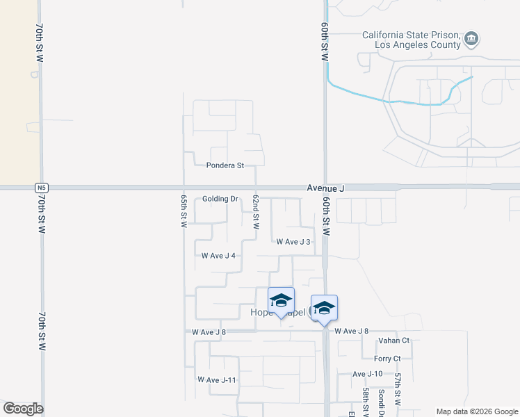 map of restaurants, bars, coffee shops, grocery stores, and more near 44306 62nd Street West in Lancaster