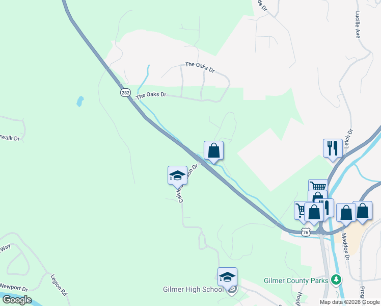 map of restaurants, bars, coffee shops, grocery stores, and more near Tails Creek Road in Ellijay