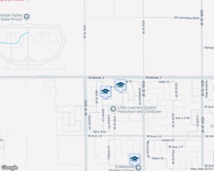map of restaurants, bars, coffee shops, grocery stores, and more near 4723 Avenue J1 in Lancaster