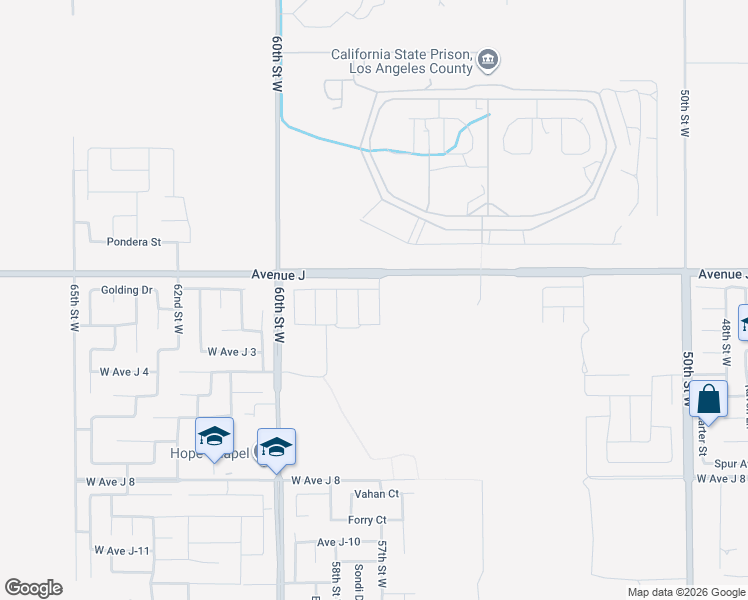 map of restaurants, bars, coffee shops, grocery stores, and more near 44335 57th Street West in Lancaster