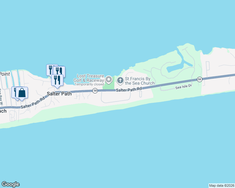 map of restaurants, bars, coffee shops, grocery stores, and more near 930 Salter Path Road in Indian Beach