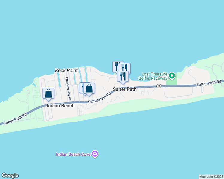 map of restaurants, bars, coffee shops, grocery stores, and more near 1266 Salter Path Road in Atlantic Beach