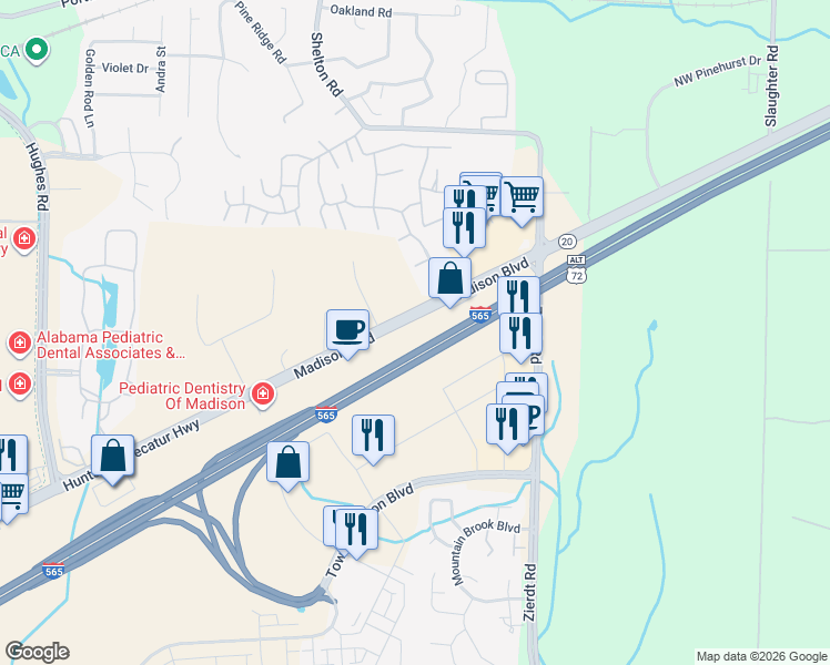 map of restaurants, bars, coffee shops, grocery stores, and more near 8075 Madison Boulevard in Madison