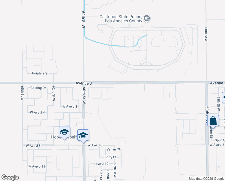 map of restaurants, bars, coffee shops, grocery stores, and more near 44335 57th Street West in Lancaster