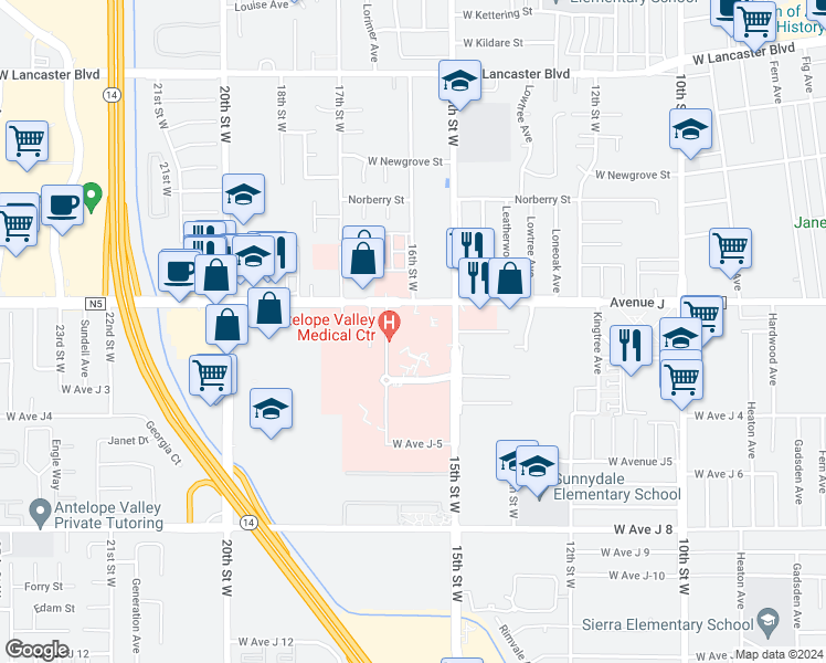map of restaurants, bars, coffee shops, grocery stores, and more near 1610 County Highway N5 in Lancaster