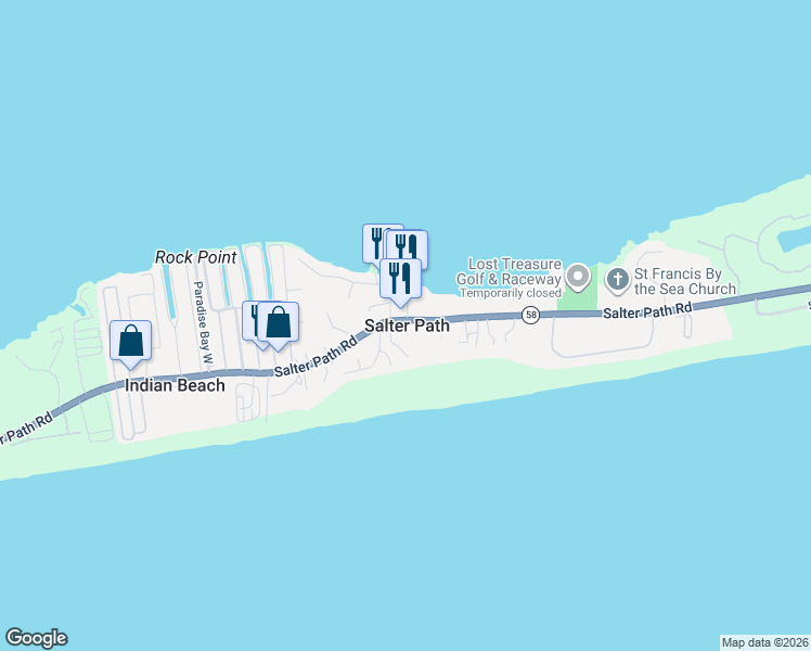 map of restaurants, bars, coffee shops, grocery stores, and more near in Salter Path