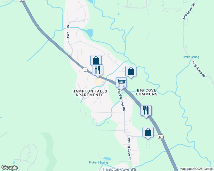 map of restaurants, bars, coffee shops, grocery stores, and more near 1001 Heights Trail Southeast in Brownsboro