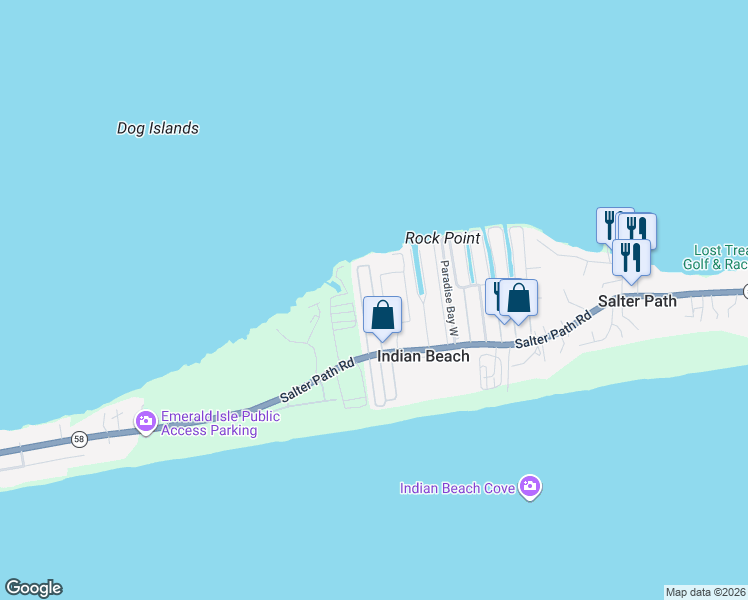 map of restaurants, bars, coffee shops, grocery stores, and more near Oceanfront M and North in Salter Path