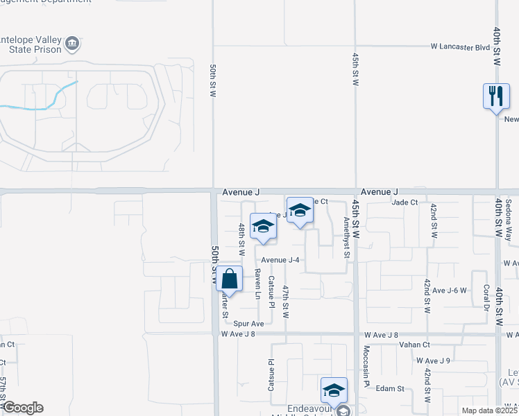 map of restaurants, bars, coffee shops, grocery stores, and more near 4751 Jade Court in Lancaster