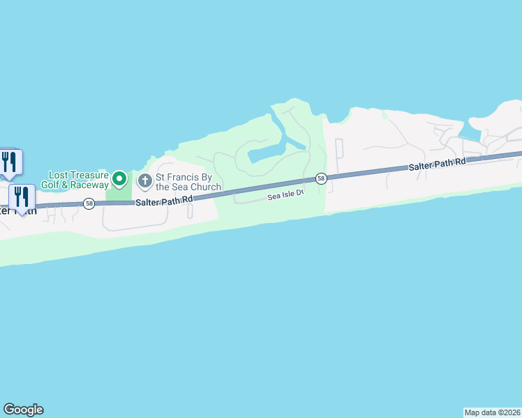 map of restaurants, bars, coffee shops, grocery stores, and more near Sea Isle Plantation in Indian Beach