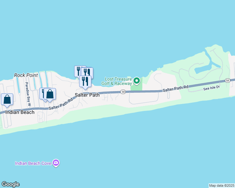 map of restaurants, bars, coffee shops, grocery stores, and more near 1045 Salter Path Road in Atlantic Beach