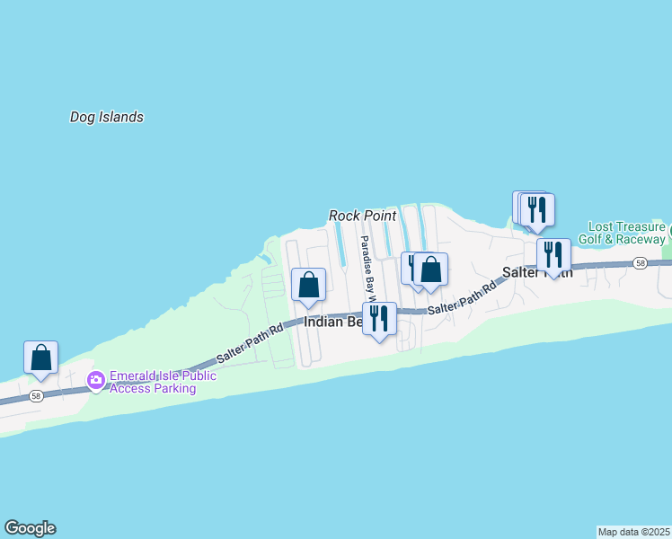 map of restaurants, bars, coffee shops, grocery stores, and more near 1530 Salter Path Road in Atlantic Beach